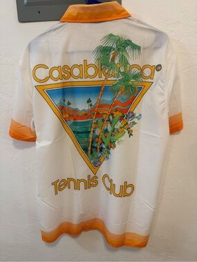 Casablanca Tennis Club Silk Blend Resort Shirt White Orange 2XL